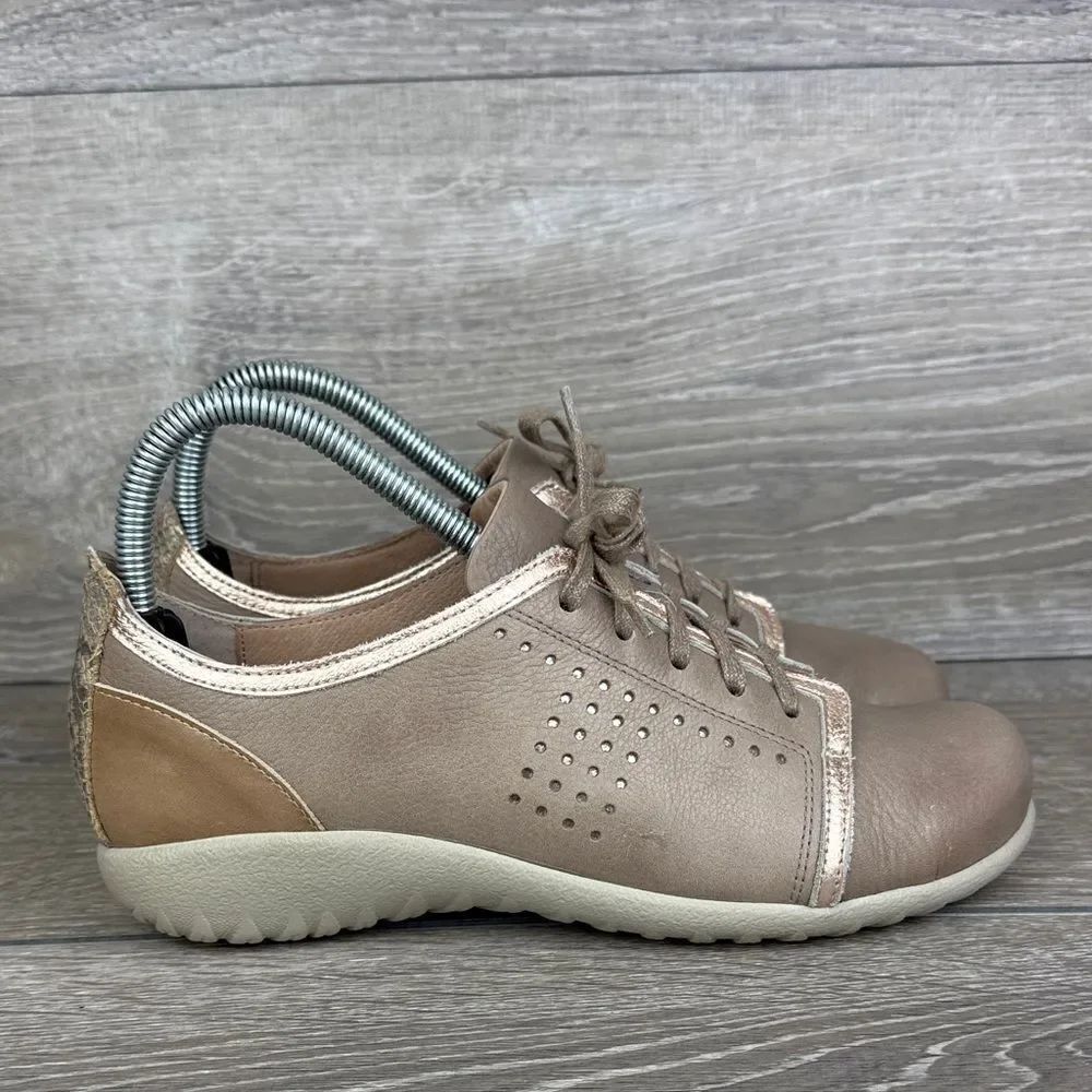 Naot Avena Stone Tan Nubuck Women’s Sz 7/EU 38 Metallic Lace Up Oxford Shoes